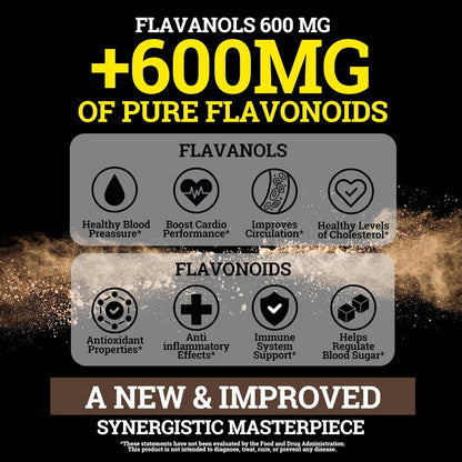 Black Forest High Flavanol Cocoa Powder (1200 mg cocoa flavanol and flavonoid supplement) has 10 times more than cocoa, 600 mg catechin supplement for heart health, nitric oxide and omega-3 energy