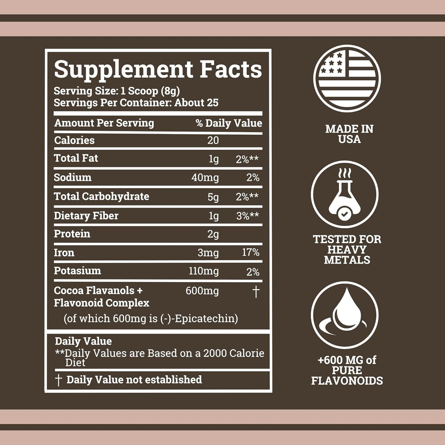 Black Forest High Flavanol Cocoa Powder (1200 mg cocoa flavanol and flavonoid supplement) has 10 times more than cocoa, 600 mg catechin supplement for heart health, nitric oxide and omega-3 energy